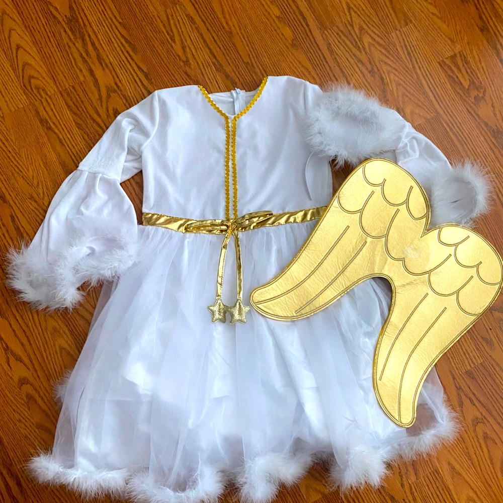 Angel Costume with Gold wings and Headband halo size 14